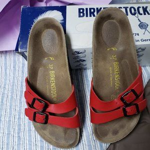 Birkenstock Barely Used Red Leather 2 Strap Sandal
